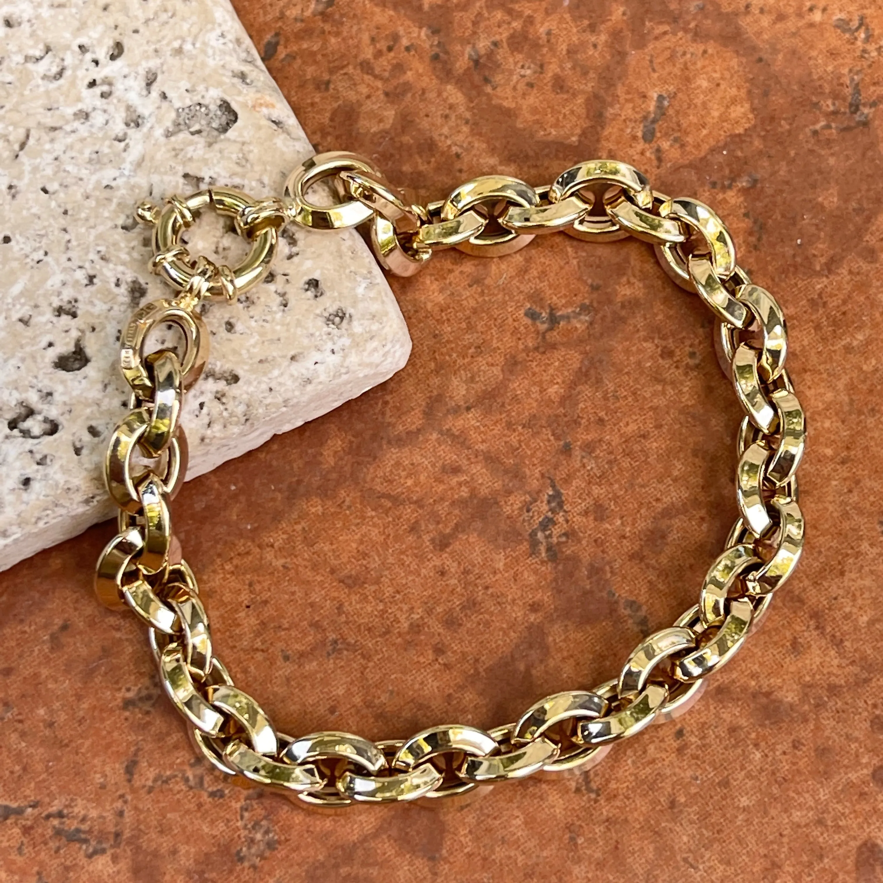 14KT Yellow Gold Knife-Edge Oval Chain Link Bracelet