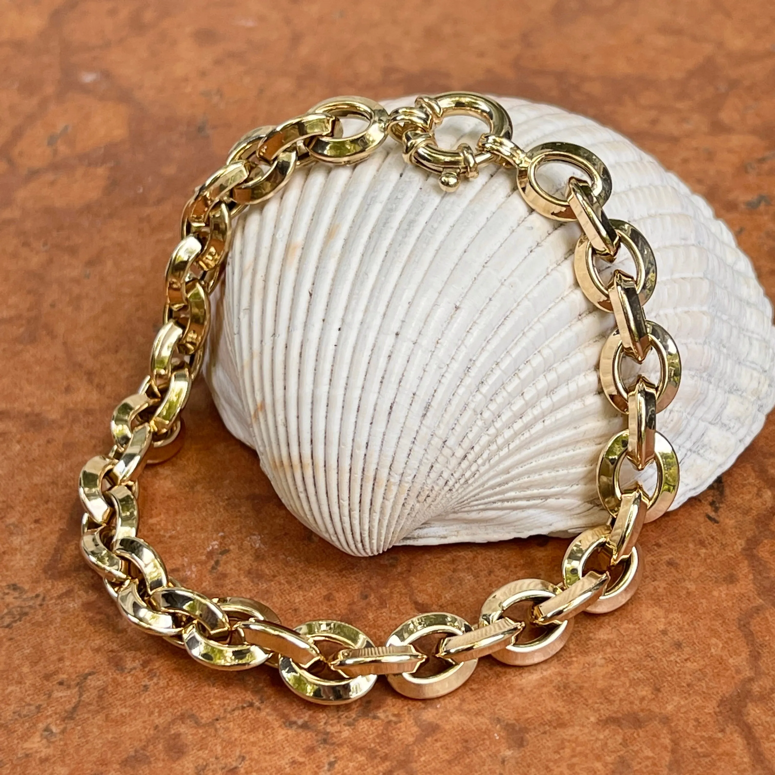 14KT Yellow Gold Knife-Edge Oval Chain Link Bracelet