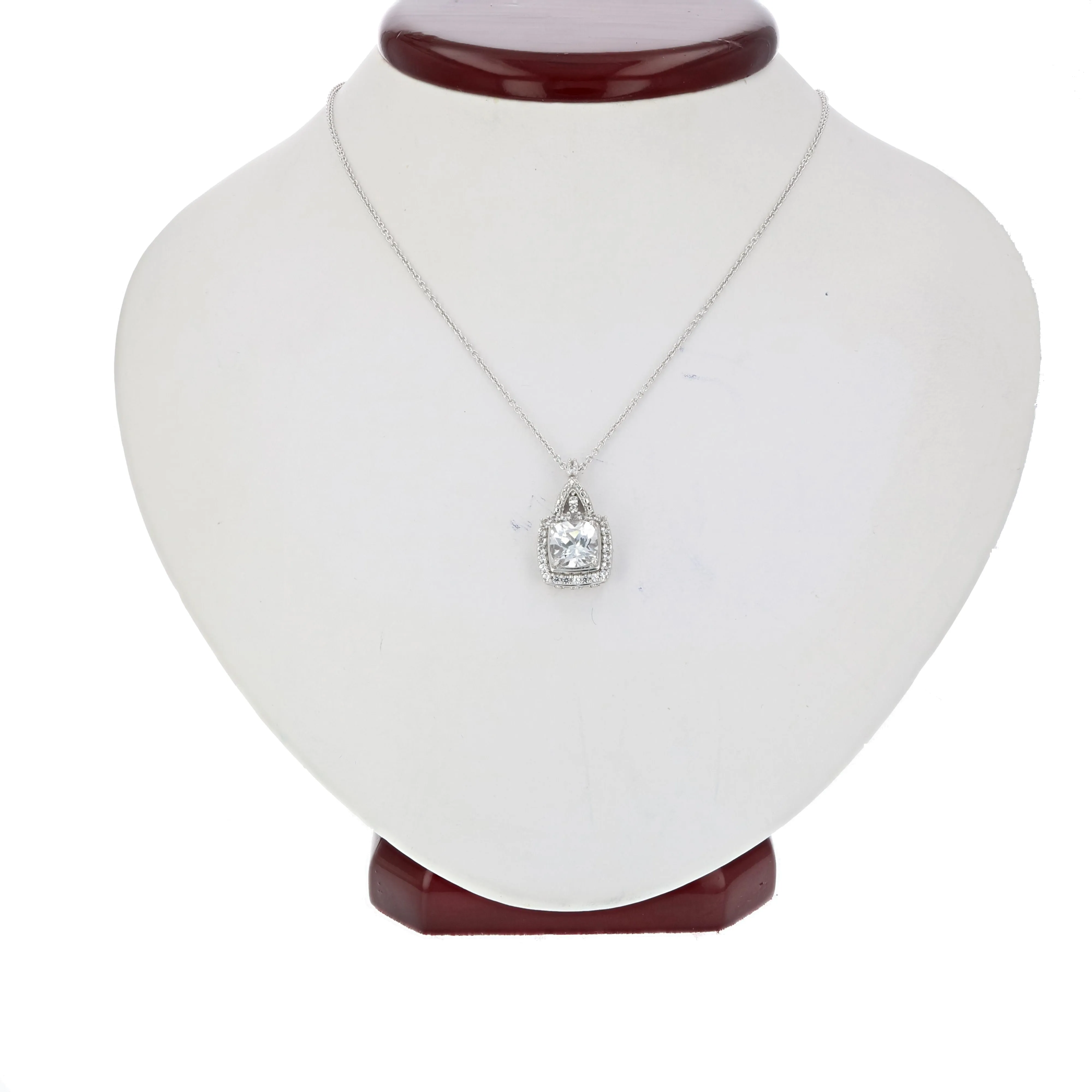 1.50 cttw Cushion Created White Sapphire Pendant .925 Sterling Silver with Chain
