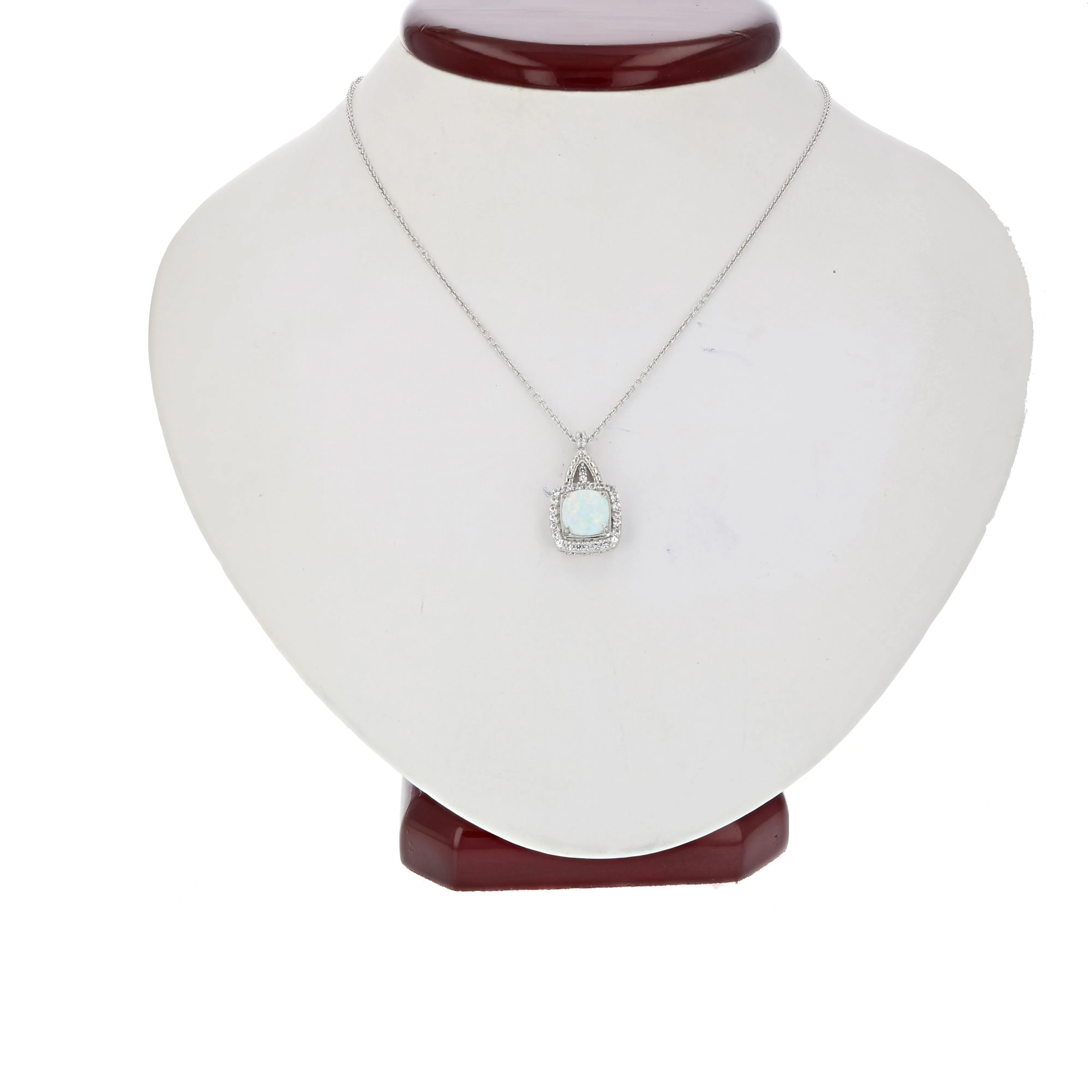 1.50 cttw Cushion Cut Created Opal Pendant .925 Sterling Silver with Chain
