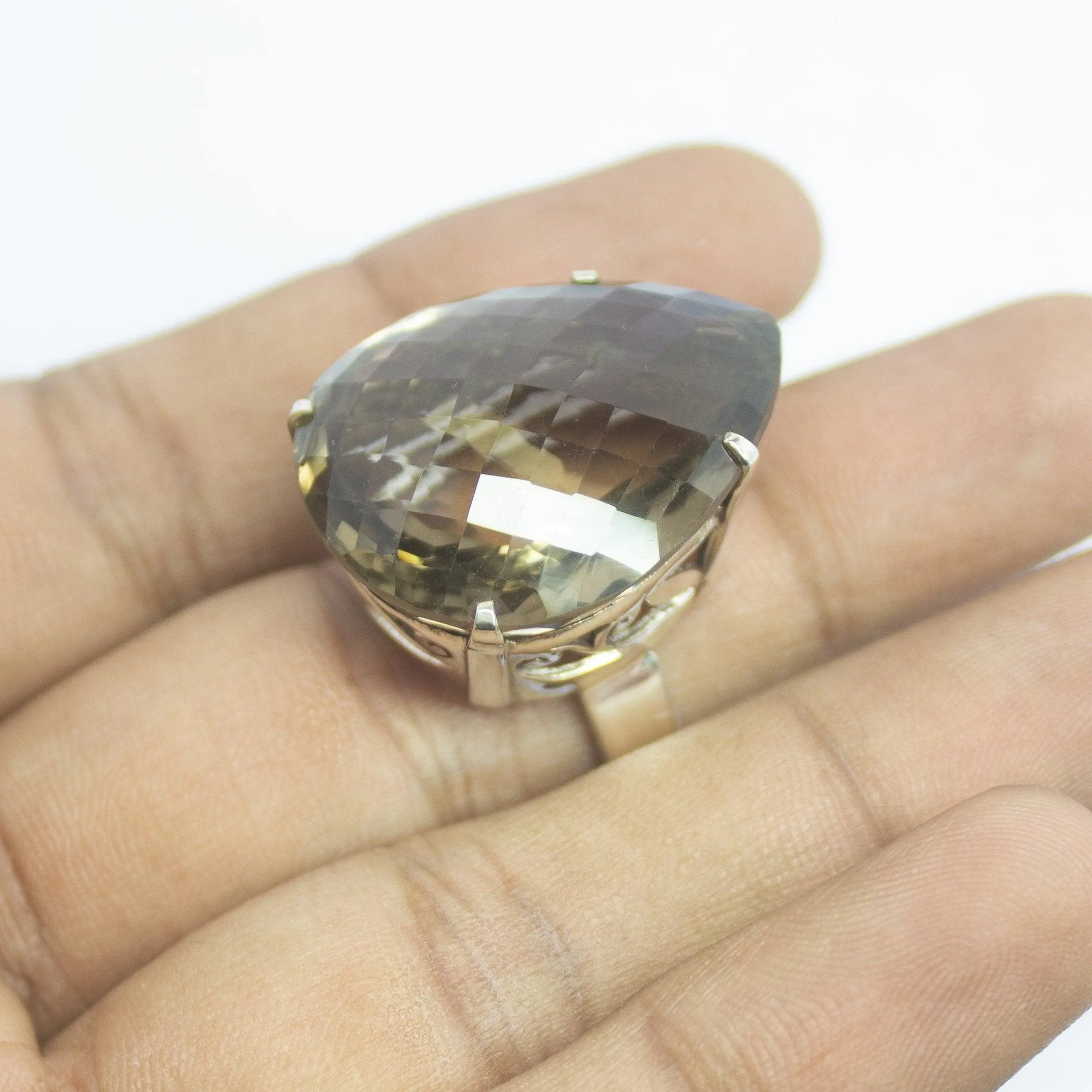 16.60g, Handmade Natural Smoky Quartz Pear 925 Sterling Silver Ring