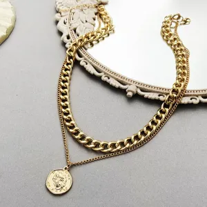17KM Vintage Multi-layer Coin Chain Choker Necklace For Women Gold Silver Color Fashion Portrait Chunky Chain Necklaces Jewelry