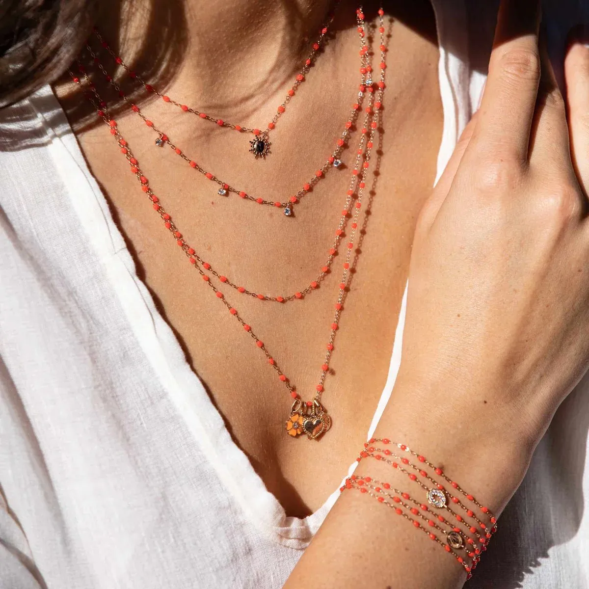 18K Gold and Coral Resin Beaded "Classic" Necklace