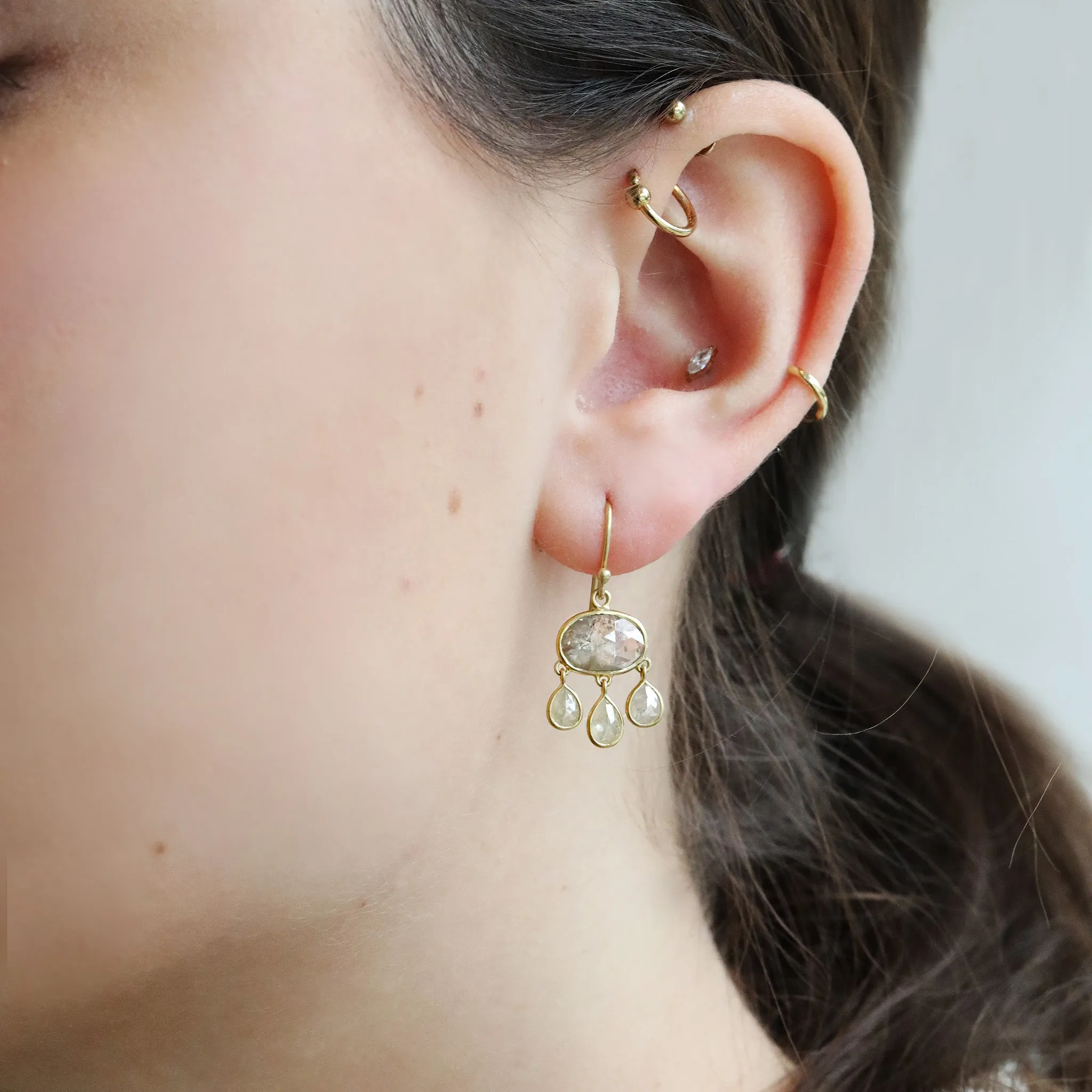 18K Gold Bezel-Set Rustic Diamond "Chandelier" Earrings