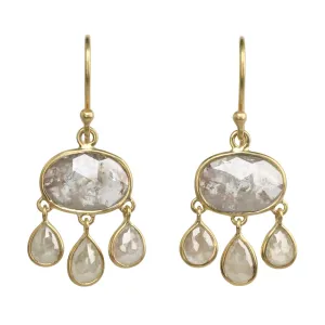 18K Gold Bezel-Set Rustic Diamond "Chandelier" Earrings