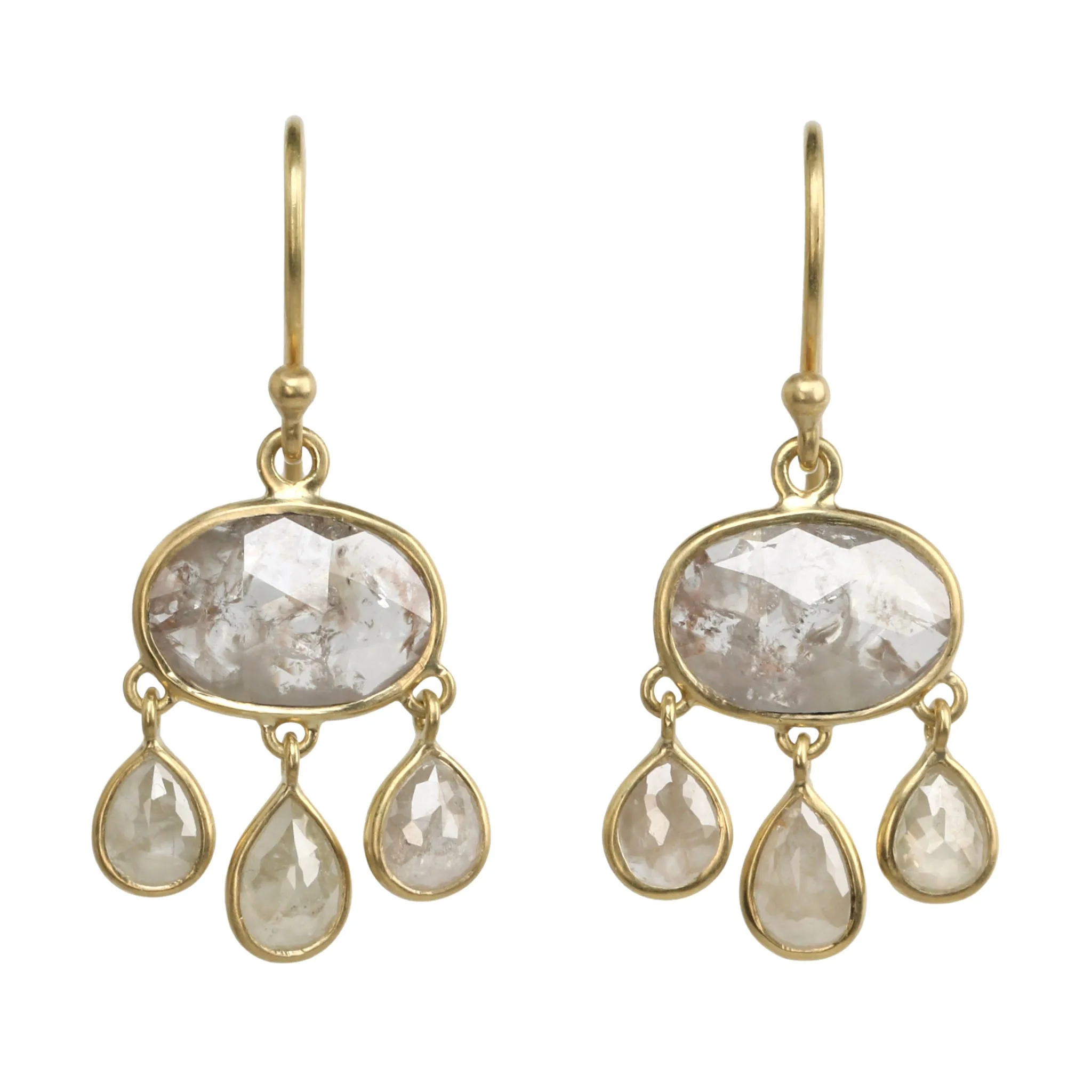 18K Gold Bezel-Set Rustic Diamond "Chandelier" Earrings