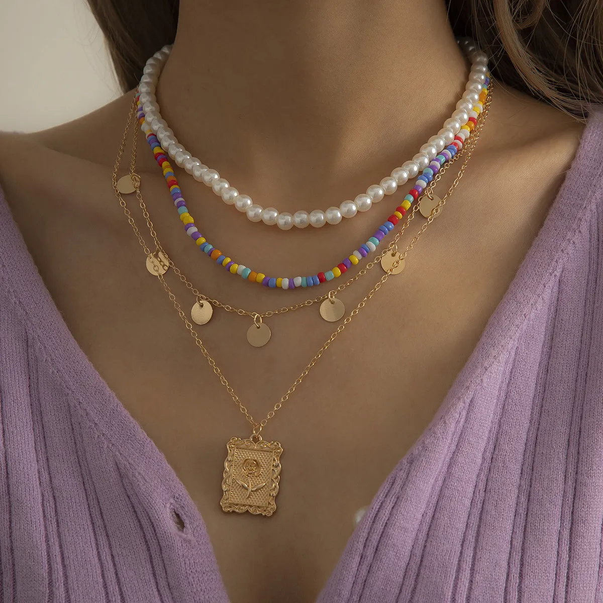18K Gold-Plated Rose Card Pendant Necklace Set