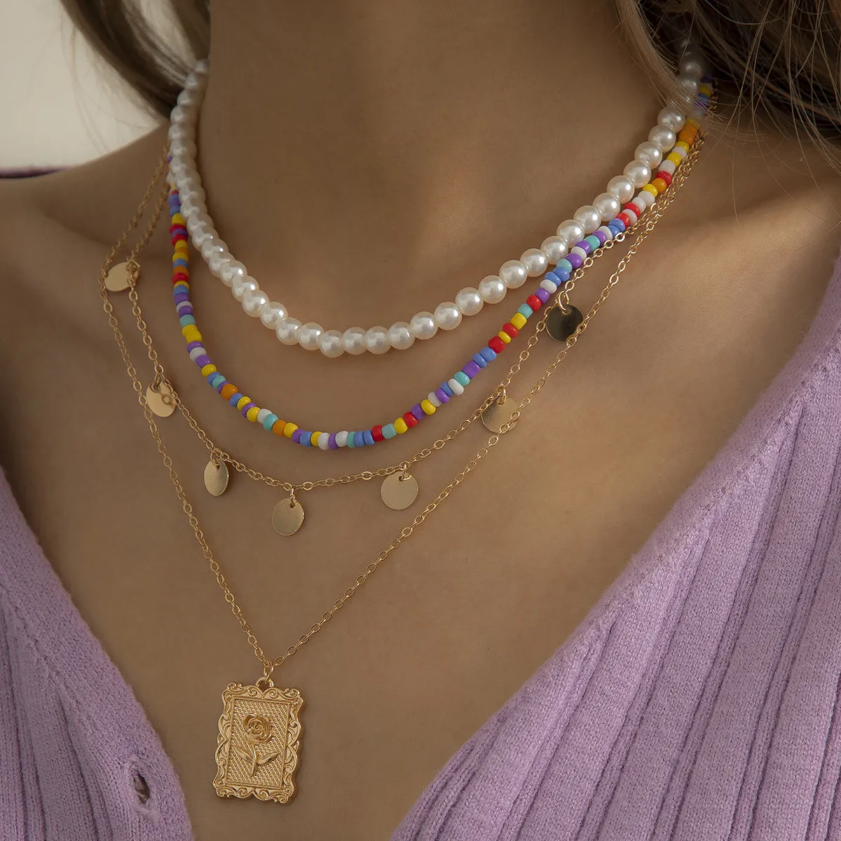 18K Gold-Plated Rose Card Pendant Necklace Set