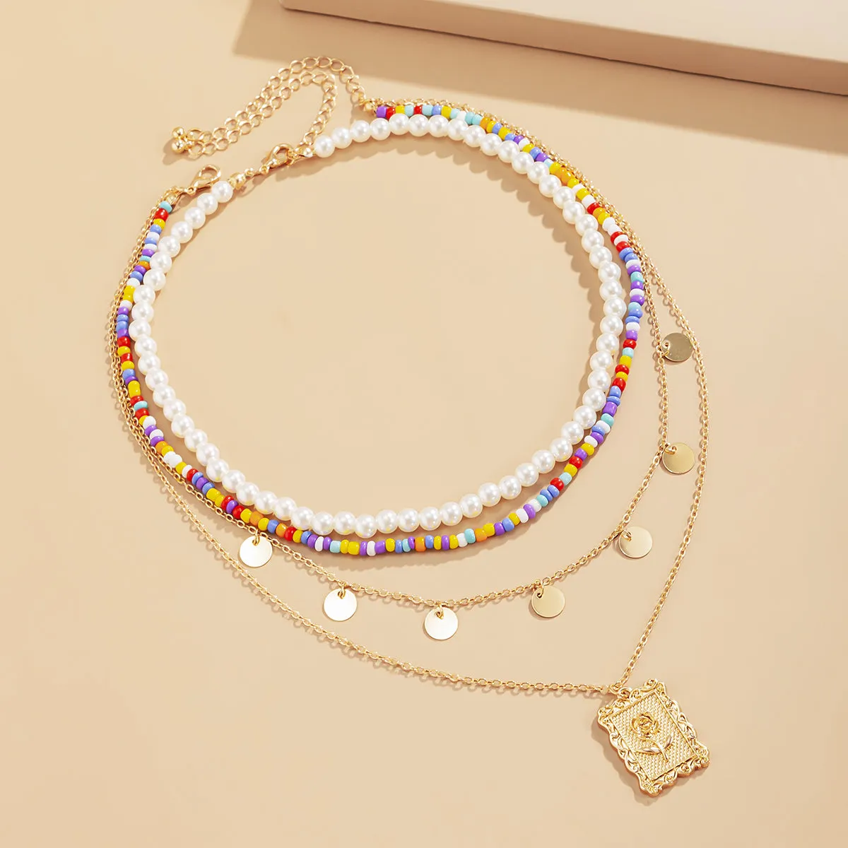 18K Gold-Plated Rose Card Pendant Necklace Set