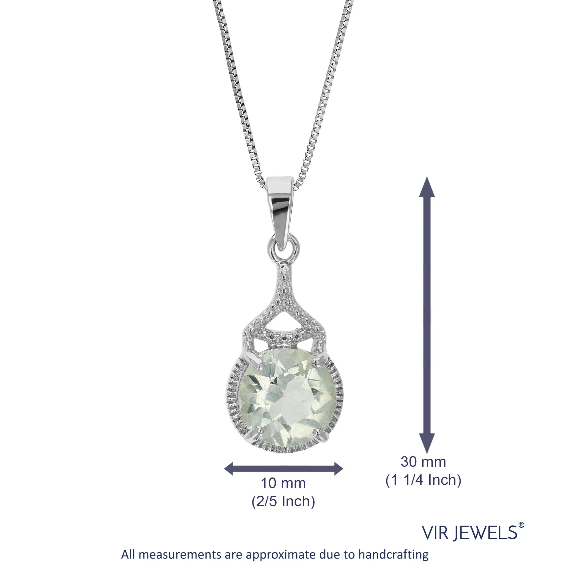 2 cttw Pendant Necklace, Green Amethyst Pendant Necklace for Women in .925 Sterling Silver with Rhodium, 18 Inch Chain, Prong Setting