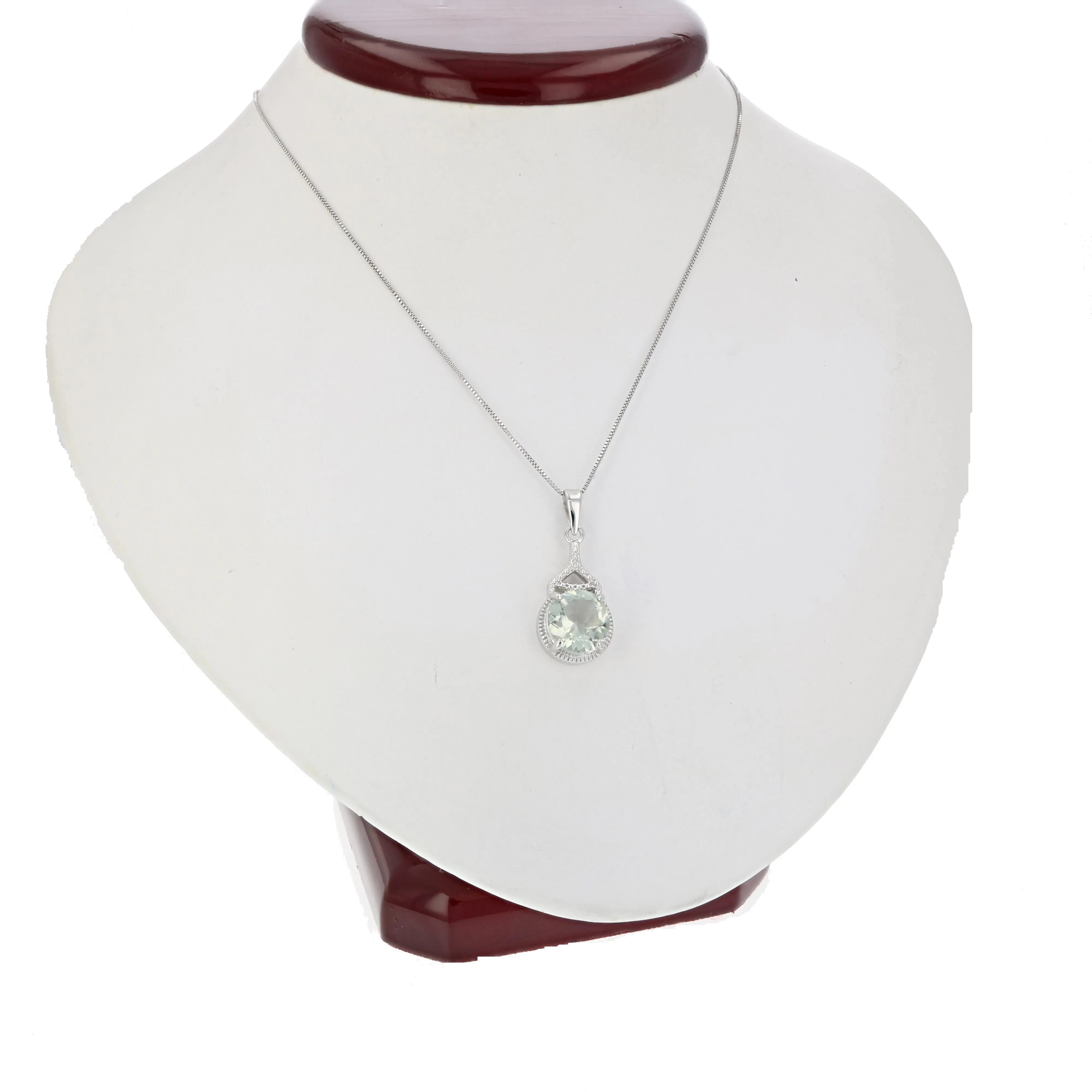 2 cttw Pendant Necklace, Green Amethyst Pendant Necklace for Women in .925 Sterling Silver with Rhodium, 18 Inch Chain, Prong Setting