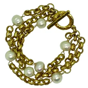 225-01-G | COCO TRIPLE STRAND BRACELET (WHITE PEARLS ON GOLD)