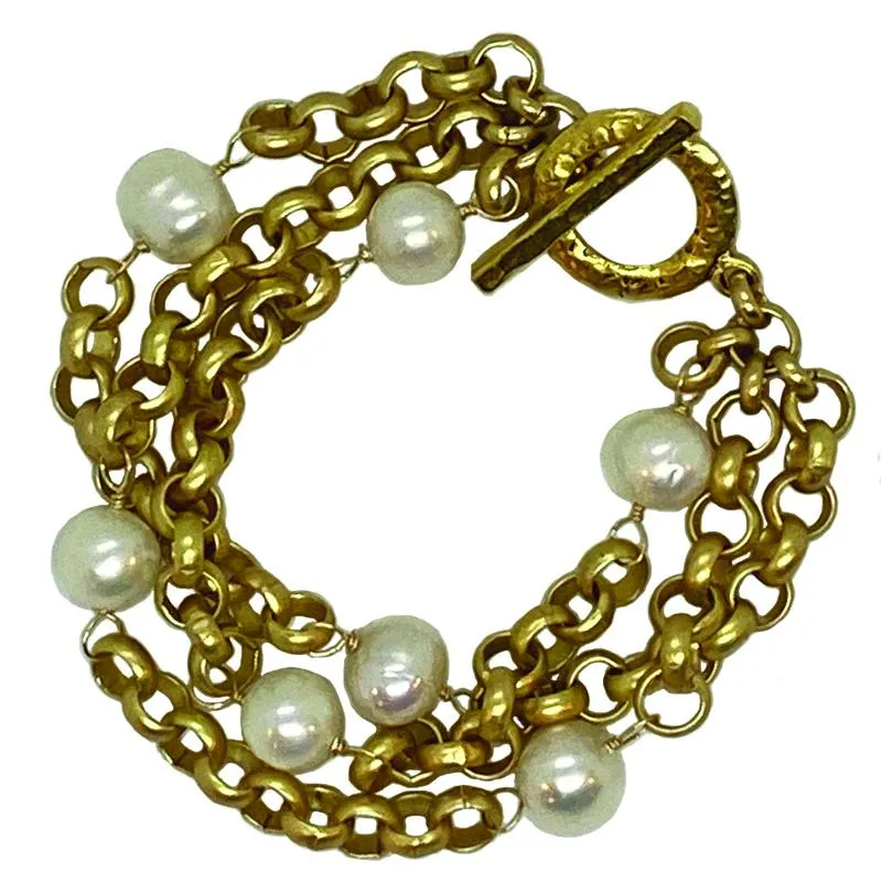 225-01-G | COCO TRIPLE STRAND BRACELET (WHITE PEARLS ON GOLD)