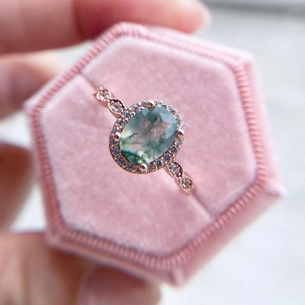 2ct Oval Cut Natural Moss Agate Engagement Ring