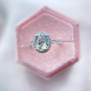2ct Oval Cut Natural Moss Agate Engagement Ring