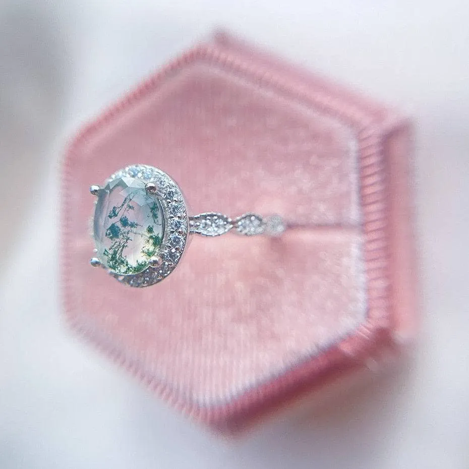 2ct Oval Cut Natural Moss Agate Engagement Ring