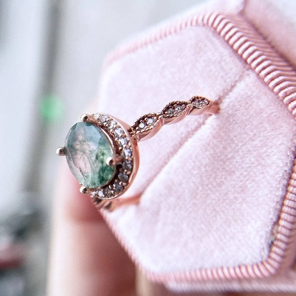2ct Oval Cut Natural Moss Agate Engagement Ring