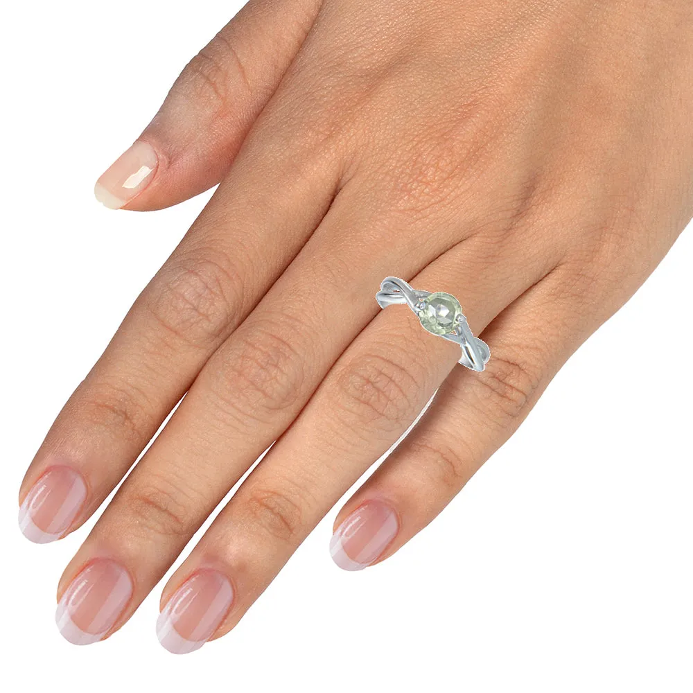 3/4 cttw Lemon Quartz Ring .925 Sterling Silver with Rhodium Round Shape 6 MM