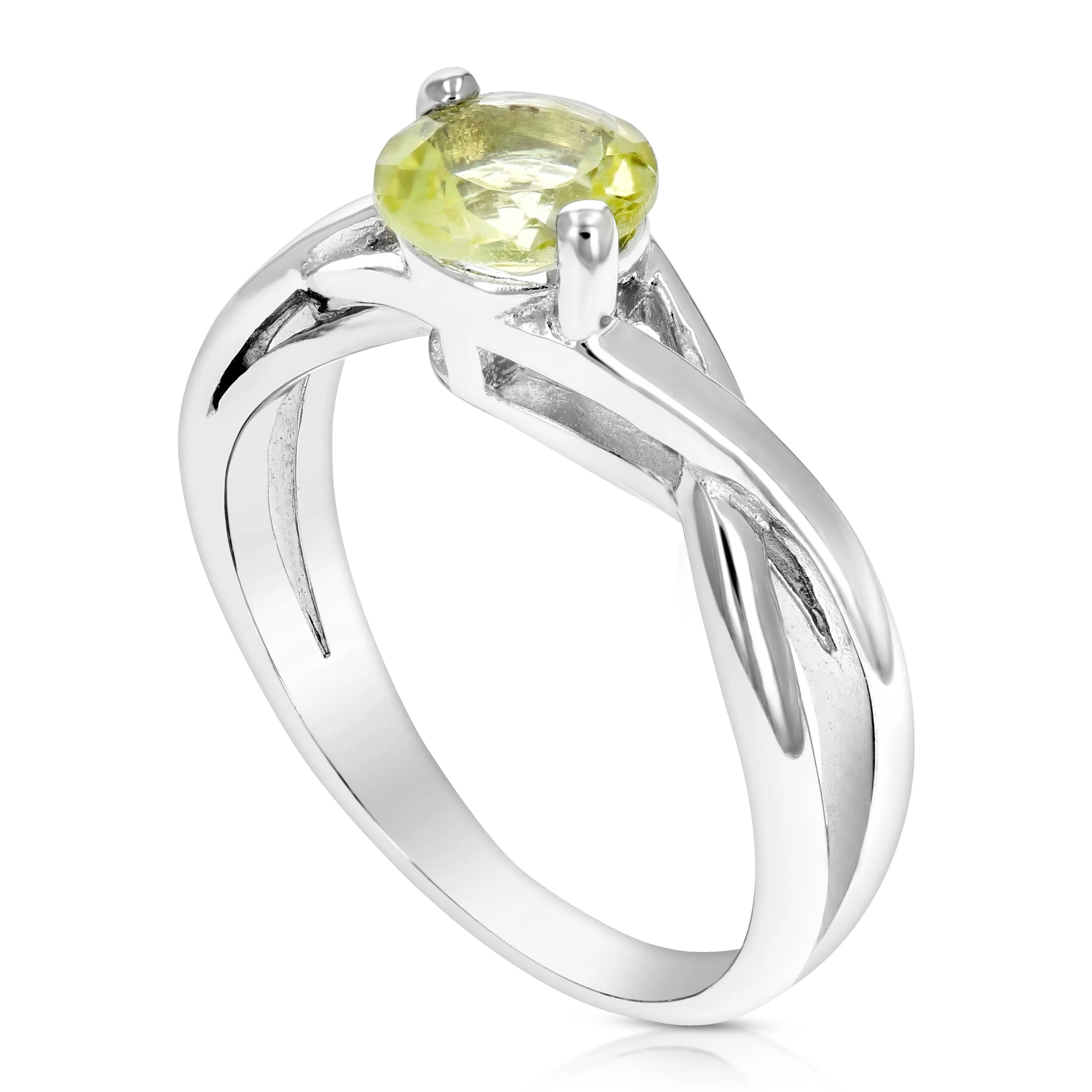 3/4 cttw Lemon Quartz Ring .925 Sterling Silver with Rhodium Round Shape 6 MM