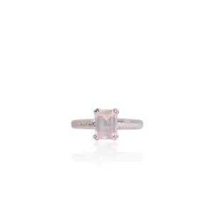 6 x 8 mm. Octagon Cut Pink African Rose Quartz with Cz Band Ring