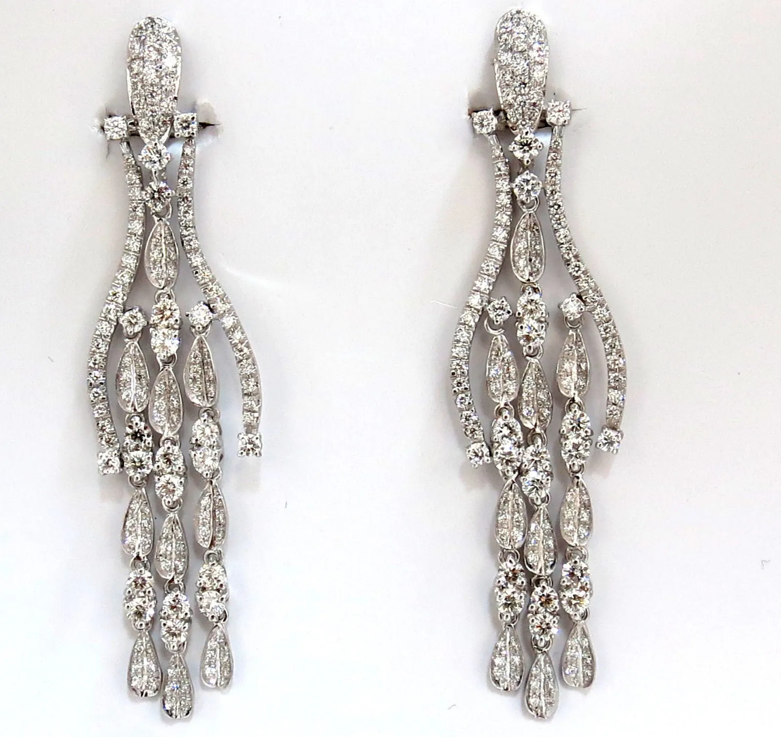 6.00ct natural diamonds modern dangle wishbone petal chandelier earrings 18kt