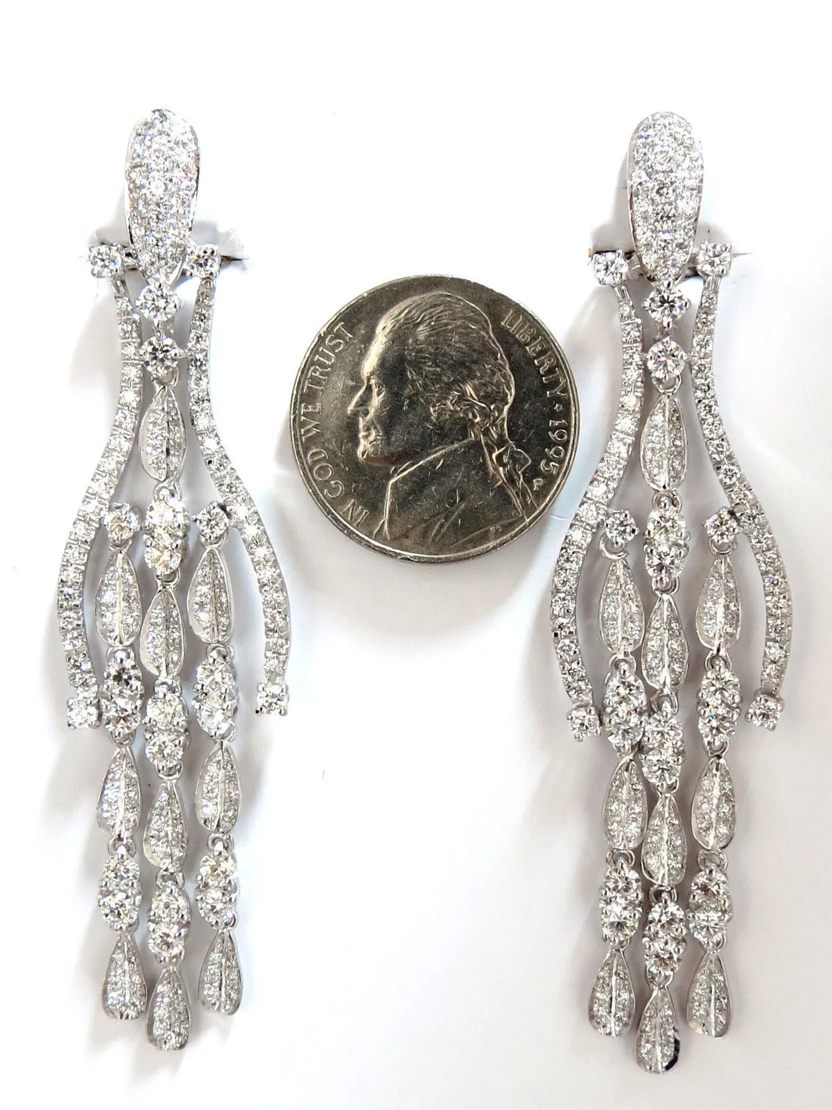 6.00ct natural diamonds modern dangle wishbone petal chandelier earrings 18kt
