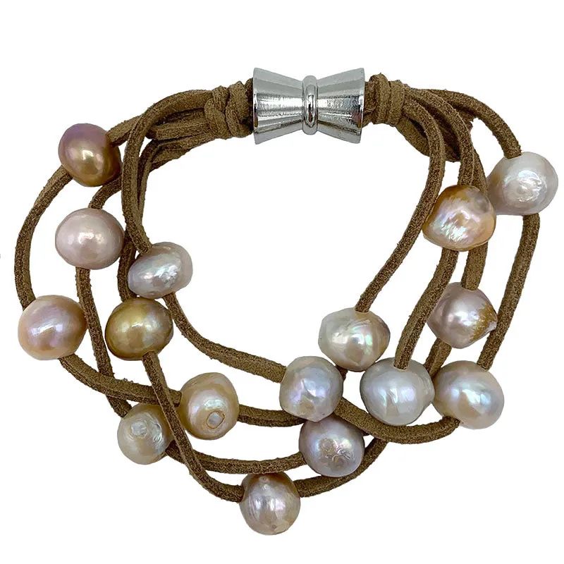 603-09-22 | TAN SUEDE 4-STRAND MULTI PEARL BRACELET