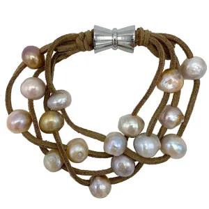 603-09-22 | TAN SUEDE 4-STRAND MULTI PEARL BRACELET