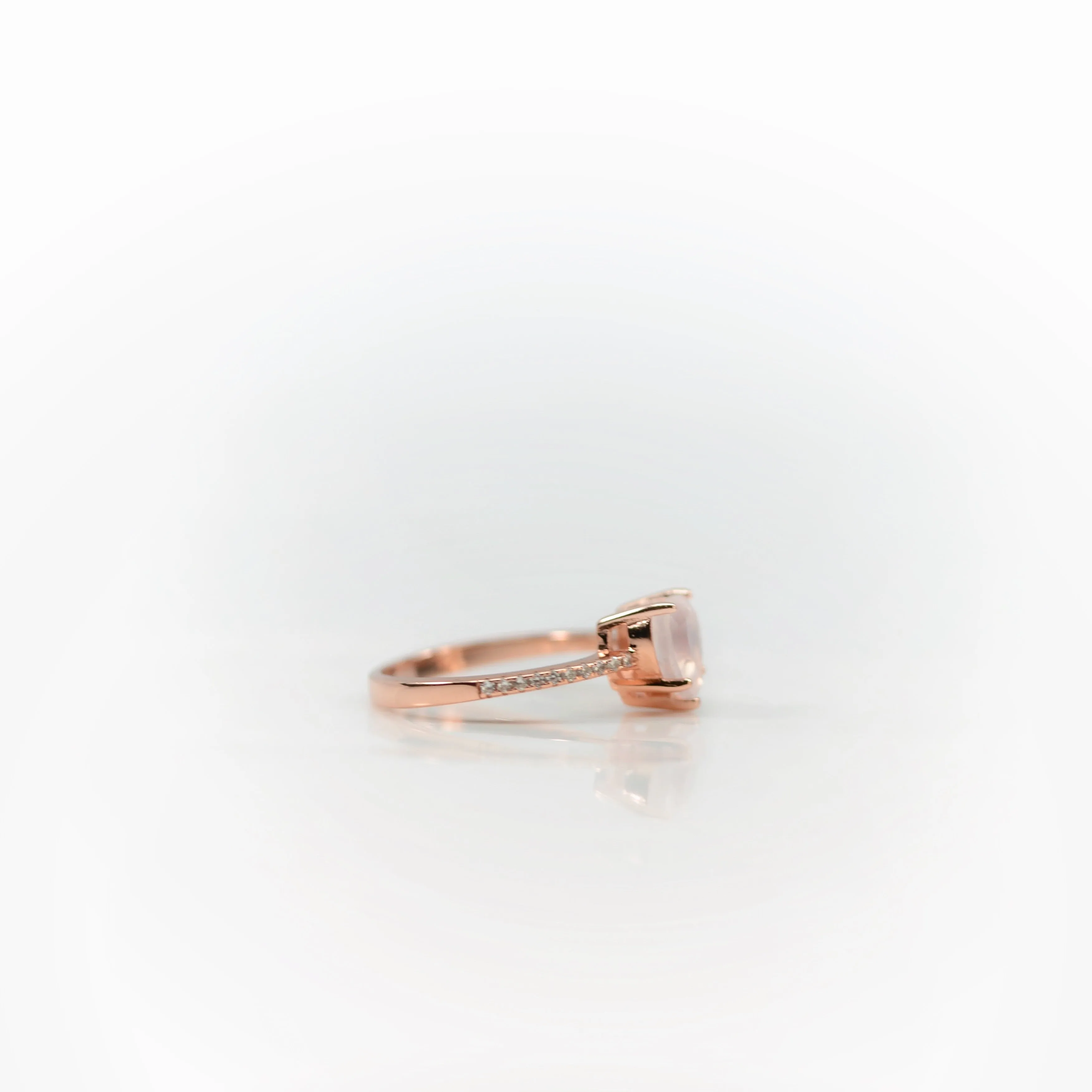 7 mm. Heart Cut Pink African Rose Quartz with Cz Band Ring