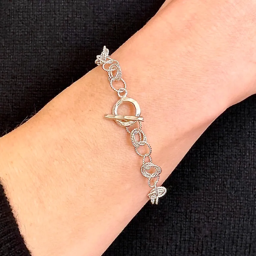 7.75" Handcrafted 925 Sterling Silver Circles & Love Knots Bracelet with Toggle Clasp