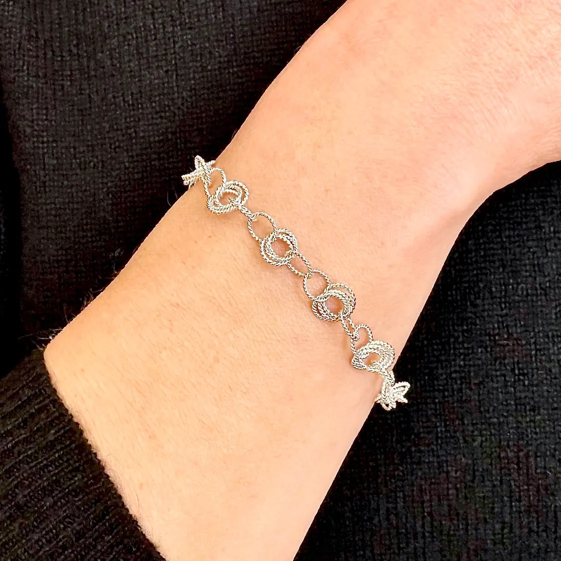 7.75" Handcrafted 925 Sterling Silver Circles & Love Knots Bracelet with Toggle Clasp