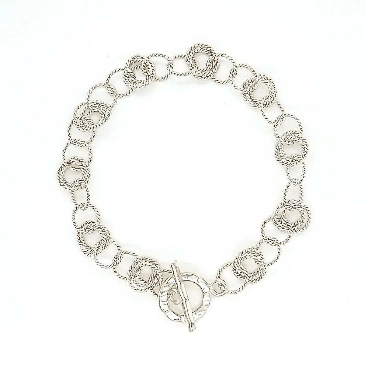 7.75" Handcrafted 925 Sterling Silver Circles & Love Knots Bracelet with Toggle Clasp