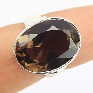 8.14g, Handmade Natural Smoky Quartz Bezel Oval 925 Sterling Silver Ring, Quartz Ring