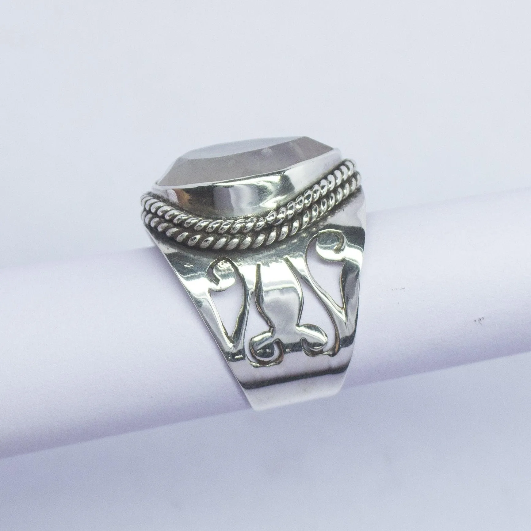 9.10g, Handmade Natural Rose Quartz Ring 925 Sterling Silver Ring