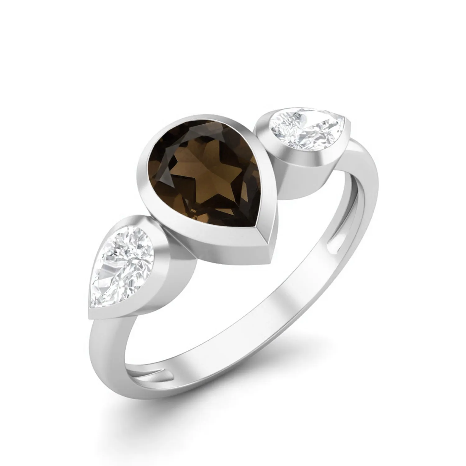 925 Sterling Silver Pear Shaped Smoky Quartz Ring 1.25 Cts Coffee Color Gemstone Ring