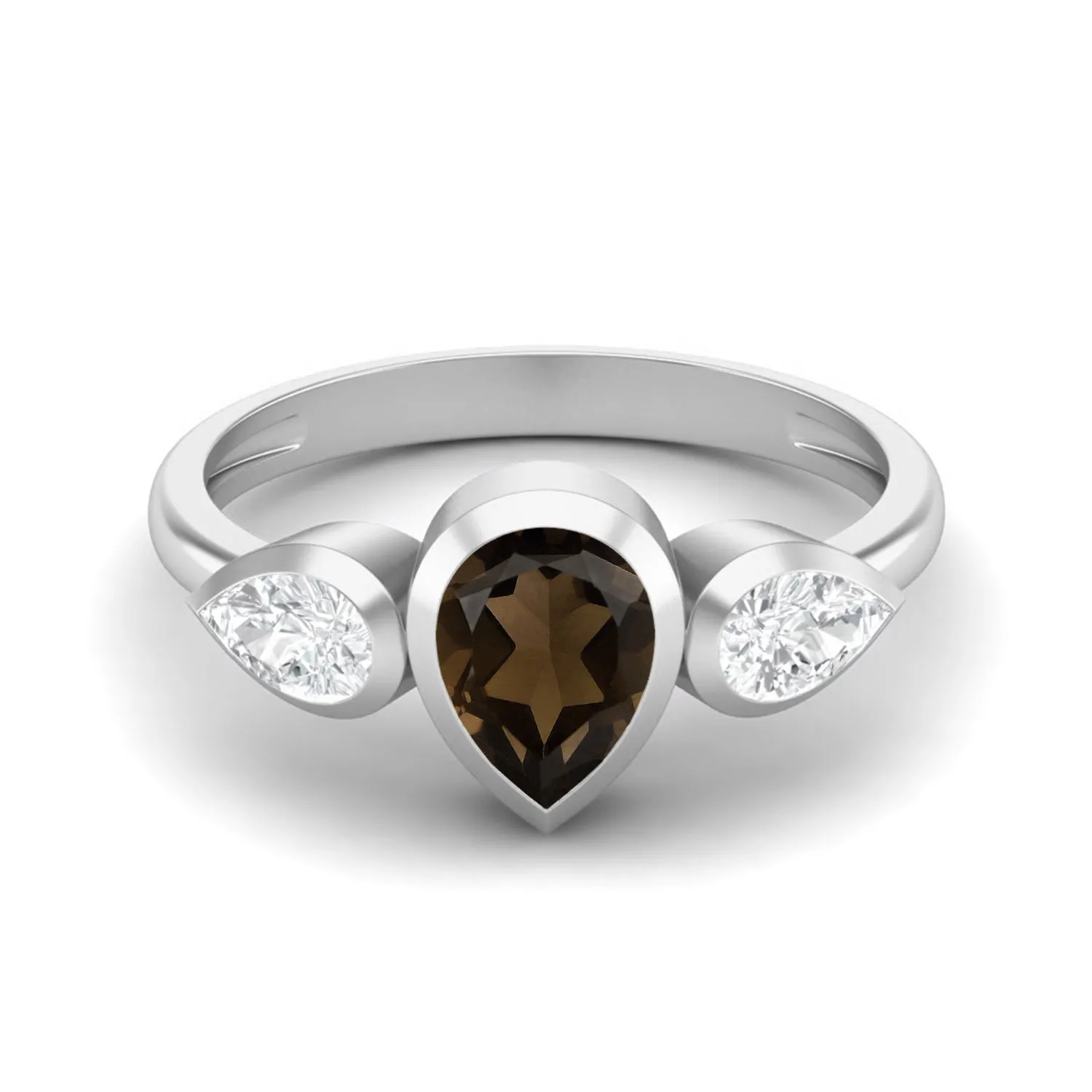 925 Sterling Silver Pear Shaped Smoky Quartz Ring 1.25 Cts Coffee Color Gemstone Ring