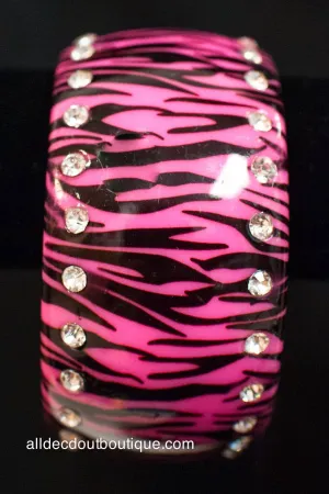 ADO | Black and Pink Zebra Bangle Bracelet with Jewels