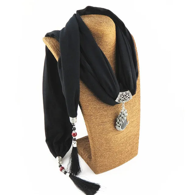 Ahmed Bohemian New Ceramic Beads Tassel Peacock Stone Pendant Scarf For Women Charm Boho Fashion Jewelry Scarves Collar Bijoux