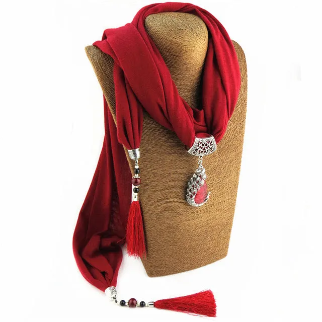 Ahmed Bohemian New Ceramic Beads Tassel Peacock Stone Pendant Scarf For Women Charm Boho Fashion Jewelry Scarves Collar Bijoux