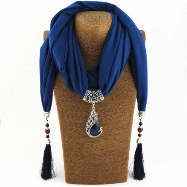 Ahmed Bohemian New Ceramic Beads Tassel Peacock Stone Pendant Scarf For Women Charm Boho Fashion Jewelry Scarves Collar Bijoux