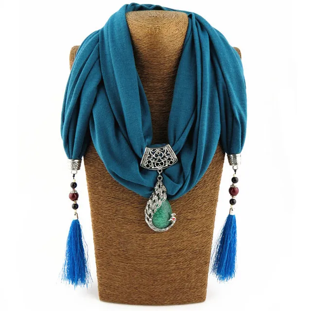 Ahmed Bohemian New Ceramic Beads Tassel Peacock Stone Pendant Scarf For Women Charm Boho Fashion Jewelry Scarves Collar Bijoux