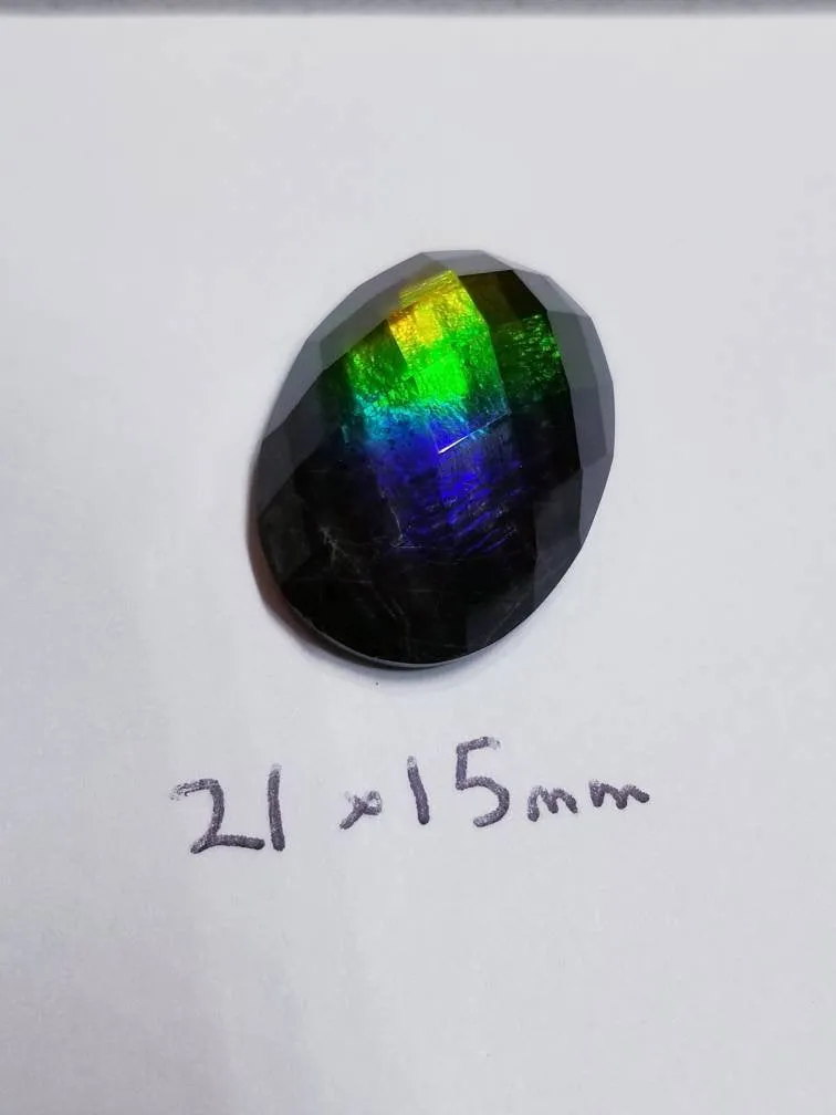 Ammolite faceted 21x15mm calibrated triplet cabochon will make a great ring or pendant