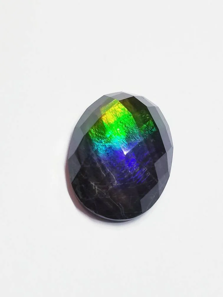 Ammolite faceted 21x15mm calibrated triplet cabochon will make a great ring or pendant