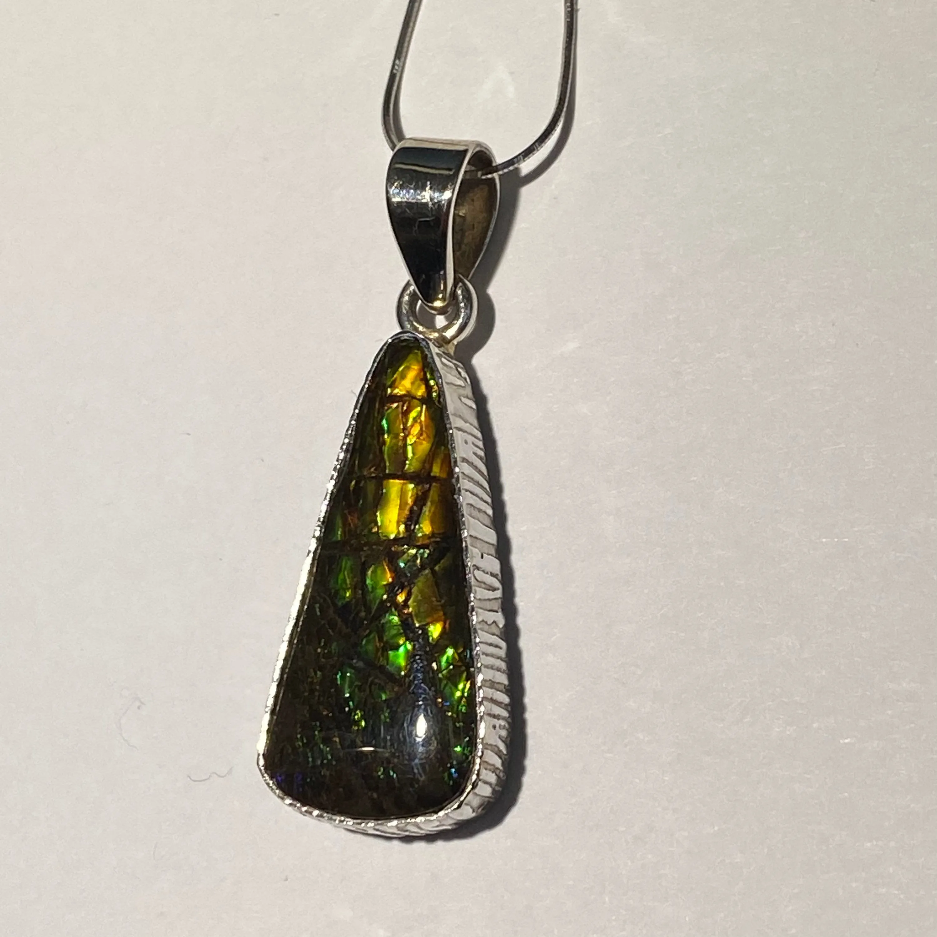 Ammolite pendant with golden and green dragon scales Sterling Silver