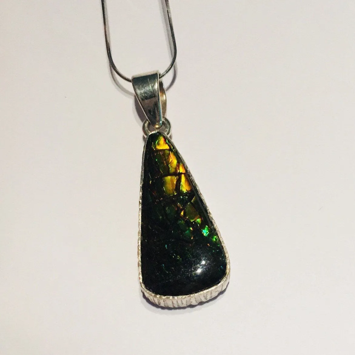 Ammolite pendant with golden and green dragon scales Sterling Silver