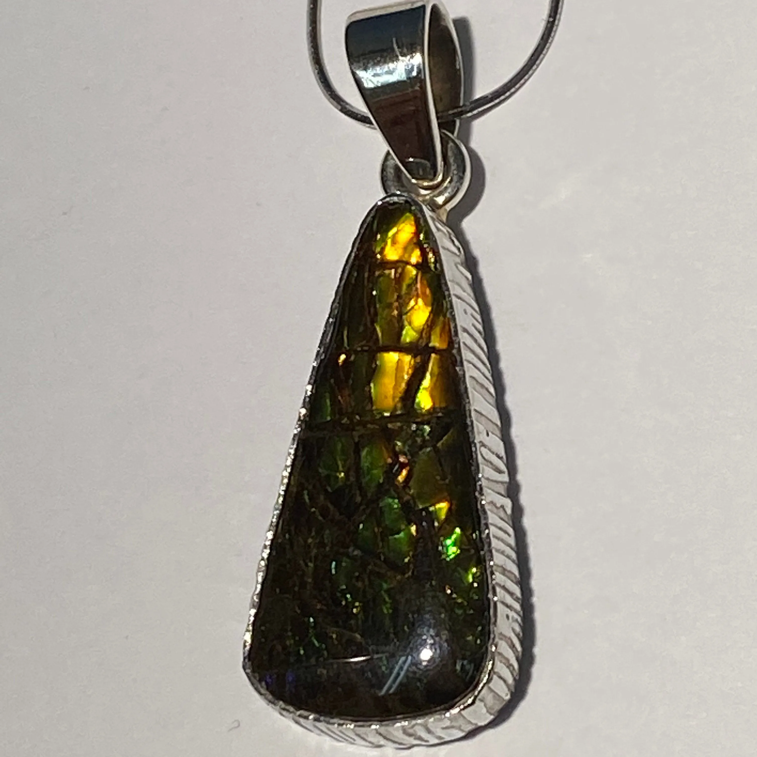 Ammolite pendant with golden and green dragon scales Sterling Silver