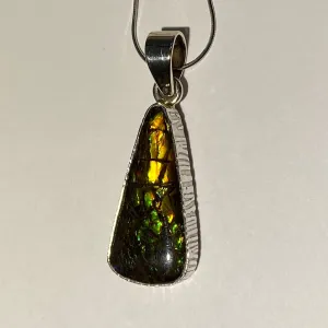 Ammolite pendant with golden and green dragon scales Sterling Silver