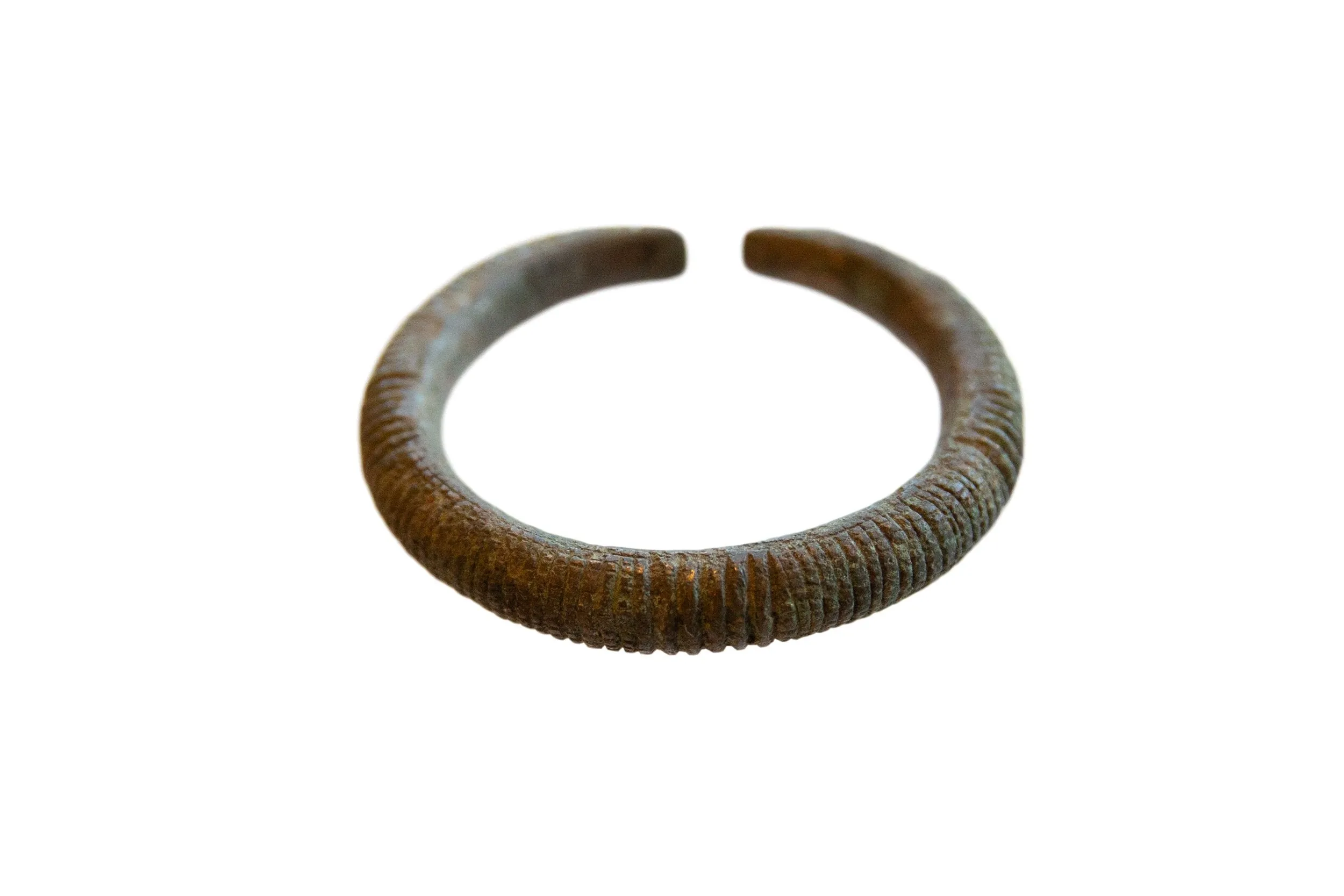 Antique African Bronze Snake Bracelet with Geometric Detailing