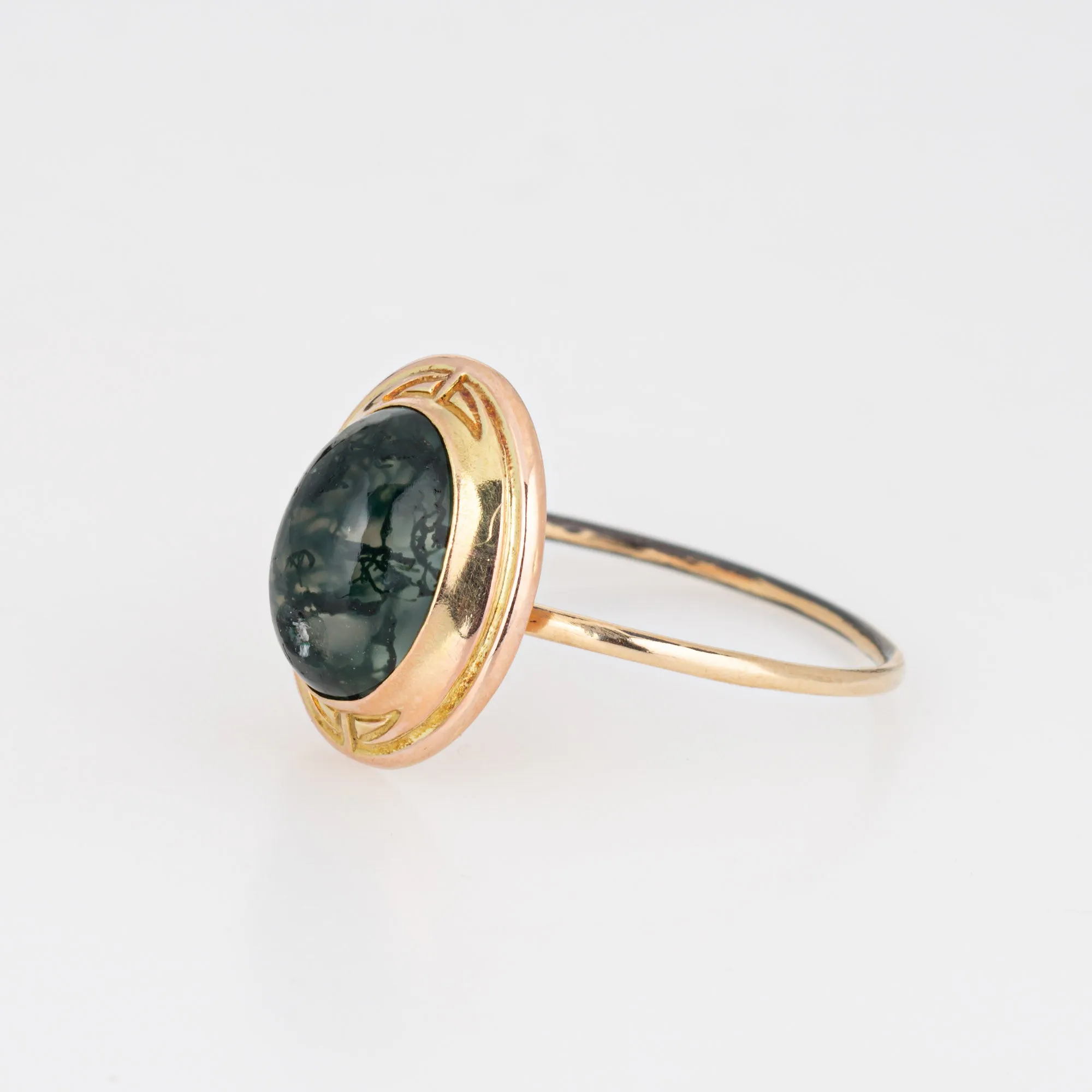 Antique Victorian Moss Agate Conversion Ring 14k Yellow Gold 8.5 Fine Jewelry