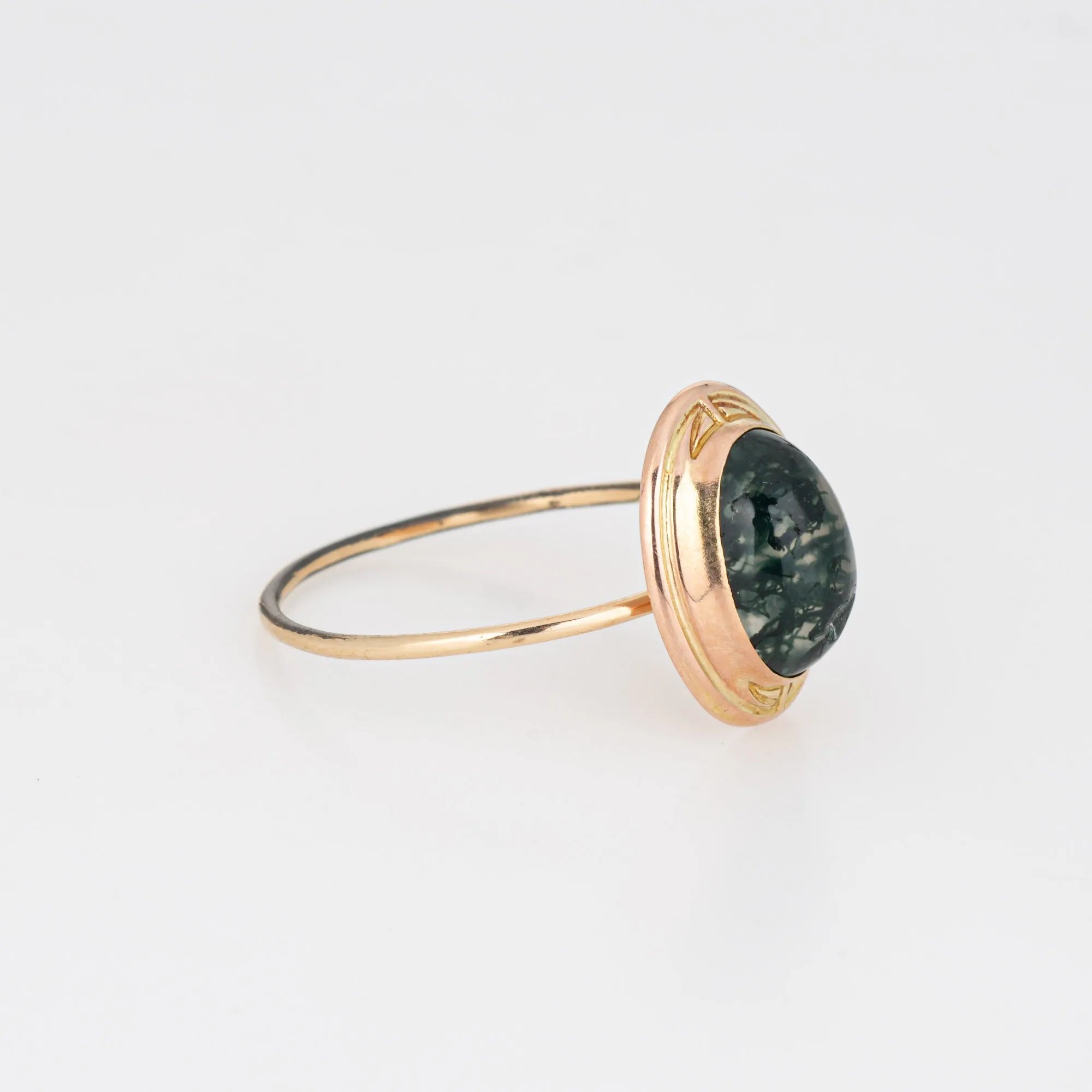 Antique Victorian Moss Agate Conversion Ring 14k Yellow Gold 8.5 Fine Jewelry